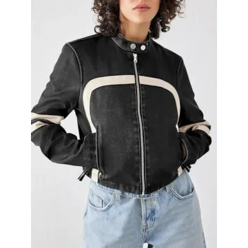 Stylish Saodimallsu Faux Leather Zip-Up Jacket for Women