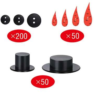 WILLBOND 300 Pieces Christmas DIY Snowman Ornament Set, Including Carrot Nose Buttons, Mini Black Magician Hats, Tiny Black Buttons for Christmas DIY Snowman Crafting, Sewing, Party Supplies
