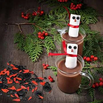WILLBOND 300 Pieces Christmas DIY Snowman Ornament Set, Including Carrot Nose Buttons, Mini Black Magician Hats, Tiny Black Buttons for Christmas DIY Snowman Crafting, Sewing, Party Supplies