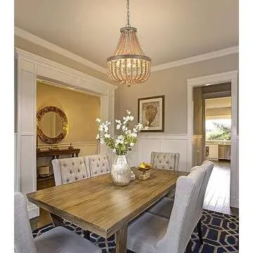 Q&S Wood Beaded Chandelier Elegant Pendant Light for Home