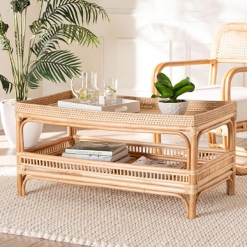 Stylish Lombok Natural Rattan Coffee Table - Unique 2-Tier Design