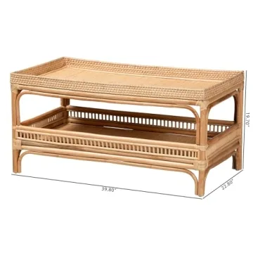 Stylish Lombok Natural Rattan Coffee Table - Unique 2-Tier Design