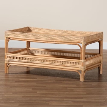Stylish Lombok Natural Rattan Coffee Table - Unique 2-Tier Design