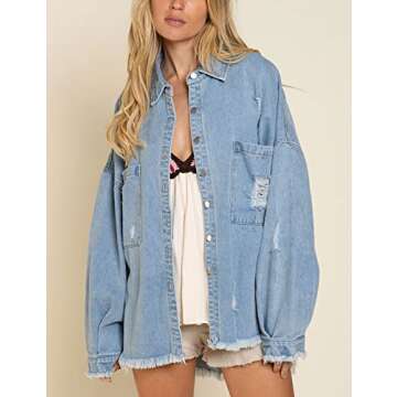 Lumister Women's Oversized Distressed Denim Jacket