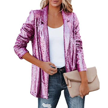 SEMATOMALA Women's Sequin Shiny Open Front Blazer Evening Party Sparkly Long Sleeve Slim Cardigan Co...