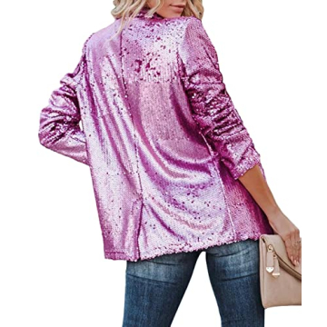 SEMATOMALA Women's Sequin Shiny Open Front Blazer Evening Party Sparkly Long Sleeve Slim Cardigan Coat RO-L