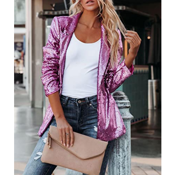 SEMATOMALA Women's Sequin Shiny Open Front Blazer Evening Party Sparkly Long Sleeve Slim Cardigan Coat RO-L