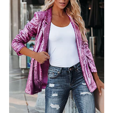 SEMATOMALA Women's Sequin Shiny Open Front Blazer Evening Party Sparkly Long Sleeve Slim Cardigan Coat RO-L