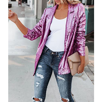 SEMATOMALA Women's Sequin Shiny Open Front Blazer Evening Party Sparkly Long Sleeve Slim Cardigan Coat RO-L