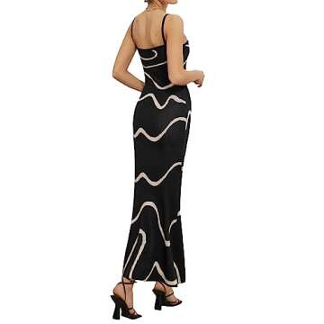 Fabumily Sexy Knit Bodycon Dress for Women Sleeveless Spaghetti Strap Cut Out Maxi Dress Backless Y2K Summer Beach Dresses (Ab- Wave Black, Medium)