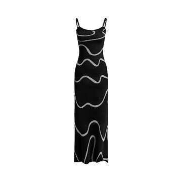 Fabumily Sexy Knit Bodycon Dress for Women Sleeveless Spaghetti Strap Cut Out Maxi Dress Backless Y2K Summer Beach Dresses (Ab- Wave Black, Medium)