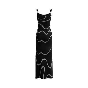 Fabumily Sexy Knit Bodycon Dress for Women Sleeveless Spaghetti Strap Cut Out Maxi Dress Backless Y2K Summer Beach Dresses (Ab- Wave Black, Medium)