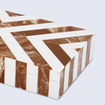 Handicrafts Home Handmade Chevron Pattern Decorative Box - Storage Organizer, Decor Centrepiece, Memory Keepsakes, Home Decor - Boho Style Treasure Box, Multipurpose Gift - Brown, 12x6x2
