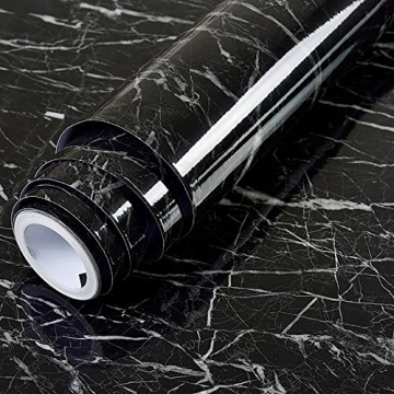 Dulanxer 15.7 in x118 in Black Marble Wallpaper Peel and Stick Wallpaper Self Adhesive Removable Vin...