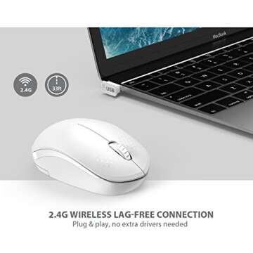 seenda Wireless Mouse, 2.4G Noiseless Mouse with USB Receiver Portable Computer Mouse for PC, Tablet, Laptop - Pure White