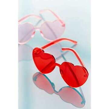 Dollger Heart Shape Sunglasses for women One Piece Transparent Rimless Candy Color Heart Glasses Red