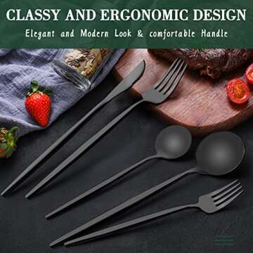 40-Piece Matte Black Silverware Set for 8, CEKEE Stainless Steel Flatware Cutlery Set, Cutlery Kitchen Utensils Set for Home Restaurant Apartment, Include Knife Forks and Spoons Silverware Set