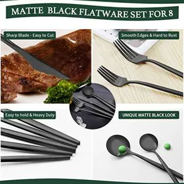 40-Piece Matte Black Silverware Set for 8, CEKEE Stainless Steel Flatware Cutlery Set, Cutlery Kitchen Utensils Set for Home Restaurant Apartment, Include Knife Forks and Spoons Silverware Set