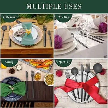 40-Piece Matte Black Silverware Set for 8, CEKEE Stainless Steel Flatware Cutlery Set, Cutlery Kitchen Utensils Set for Home Restaurant Apartment, Include Knife Forks and Spoons Silverware Set