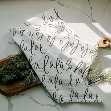 Sweet Water Decor FA La La La La Tea Towel | 100% Cotton | Large Size 28 x 25 inches | Cream with Hand Lettered Black Design | Bathroom, Kitchen, Dish (FA La La La La)