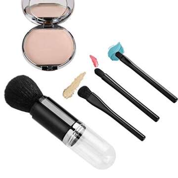 Travel Portable Makeup Brush Set - Mini 4 in 1 Face Powder Foundation Blending Bronzer Brushes, Lip Brush, Highlight Brush, Eyeshadow Brush Multi-foundational Makeup Brush for Travel…