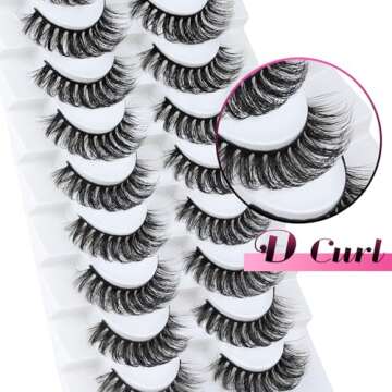 Veleasha Russian Strip Lashes D Curl False Eyelashes Fluffy Wispy Faux Mink Lashes 10 Pairs Pack (D04)