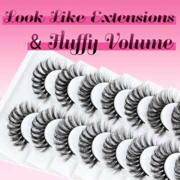 Veleasha Russian Strip Lashes D Curl False Eyelashes Fluffy Wispy Faux Mink Lashes 10 Pairs Pack (D04)