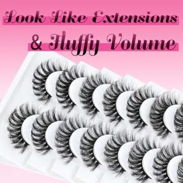 Veleasha Russian Strip Lashes D Curl False Eyelashes Fluffy Wispy Faux Mink Lashes 10 Pairs Pack (D04)
