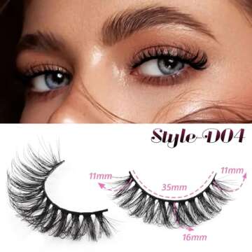 Veleasha Russian Strip Lashes D Curl False Eyelashes Fluffy Wispy Faux Mink Lashes 10 Pairs Pack (D04)