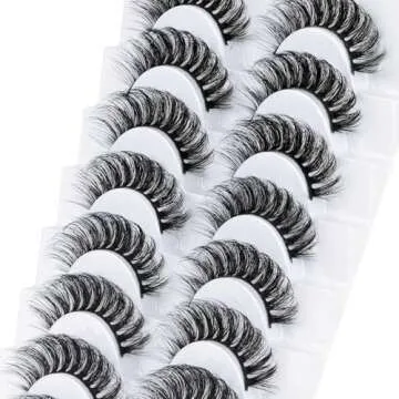Veleasha Russian Strip Lashes D Curl False Eyelashes Fluffy Wispy Faux Mink Lashes 10 Pairs Pack (D04)