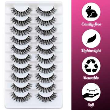 Veleasha Russian Strip Lashes D Curl False Eyelashes Fluffy Wispy Faux Mink Lashes 10 Pairs Pack (D04)