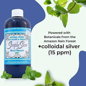 Simply Silver Mouthwash - All Natural Colloidal Silver Mouthwash Alcohol, BPA, Cetylpyridinium Chloride, and Fluoride Free, 16 Fl Oz (Mint)