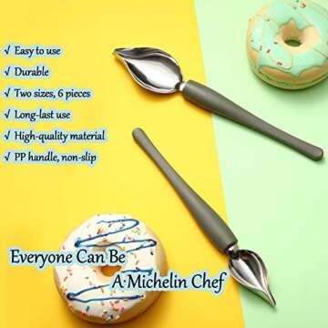 6 Pieces Culinary Drawing Decorating Spoons Stainless Steel Plating Decorating Pen Decorative Plates Multi-use Sauce Drizzle DIY Chocolate Filter Chef Art Pencil for Decorative Plate Food Cake Coffee