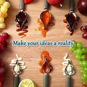 6 Pieces Culinary Drawing Decorating Spoons Stainless Steel Plating Decorating Pen Decorative Plates Multi-use Sauce Drizzle DIY Chocolate Filter Chef Art Pencil for Decorative Plate Food Cake Coffee