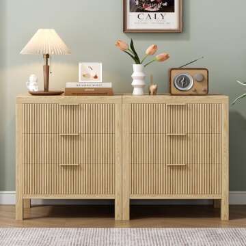 JZXSHD Nightstand with 6 Drawers, Dresser and Nightstand Sets, Bedside Tables, Mid Century Nightstan...
