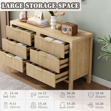 JZXSHD Nightstand with 6 Drawers, Dresser and Nightstand Sets, Bedside Tables, Mid Century Nightstands with 6 Wide Drawers for Bedroom, Kids’ Room, Hallway, (Natural X 2pcs)