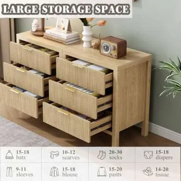 JZXSHD Nightstand with 6 Drawers, Dresser and Nightstand Sets, Bedside Tables, Mid Century Nightstands with 6 Wide Drawers for Bedroom, Kids’ Room, Hallway, (Natural X 2pcs)