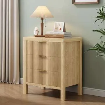 JZXSHD Nightstand with 6 Drawers, Dresser and Nightstand Sets, Bedside Tables, Mid Century Nightstands with 6 Wide Drawers for Bedroom, Kids’ Room, Hallway, (Natural X 2pcs)