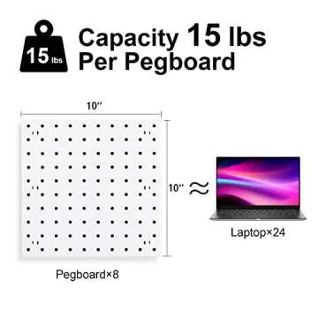 8Pcs Pegboard Wall Organizer Panels, White Pegboard Wall Mount for Craft Room, Garage, Kitchen, Living Room, Bathroom, and Study Room, Peg Boards for Walls Easy to Install