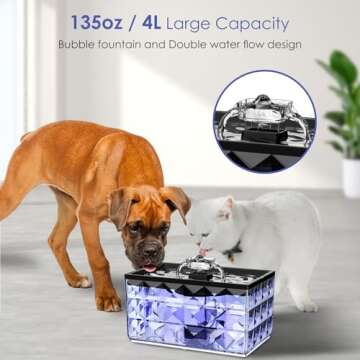 DEEIPET Cat Water Fountain, 135oz/4L Ultra Quiet Automatic Pet Water Fountain with Colorful LED Indicator for Water Shortage Alert, Dog Water Dispenser with Replacement Filters (Black)