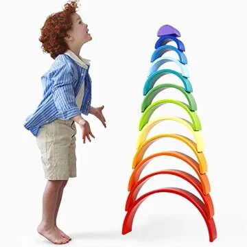 Lewo 12 PCS Wooden Rainbow Stacker Extra Large Stacking Game Nesting Puzzle Building Blocks Educational Toys for Kids Baby Toddlers