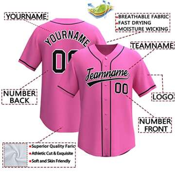 Custom Baseball Jersey Stitched/Printed Personanlized Button Down Shirts Sports Uniform for Men Wome...