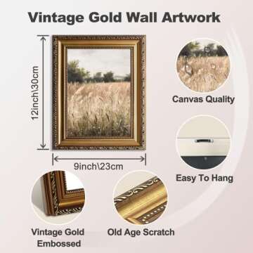 ASTRDECOR Vintage Wildflower Wall Art, Gold Framed Wall Art Farmhouse Wall Decor Wildflower Field La...