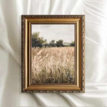 ASTRDECOR Vintage Wildflower Wall Art, Gold Framed Wall Art Farmhouse Wall Decor Wildflower Field Landscape Oil Painting, Neutral Spring Country Scenery Pictures Wall Decor, Vintage Artwork for Wall - 9"x12"