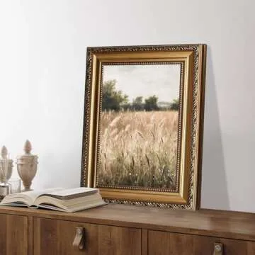 ASTRDECOR Vintage Wildflower Wall Art, Gold Framed Wall Art Farmhouse Wall Decor Wildflower Field Landscape Oil Painting, Neutral Spring Country Scenery Pictures Wall Decor, Vintage Artwork for Wall - 9"x12"