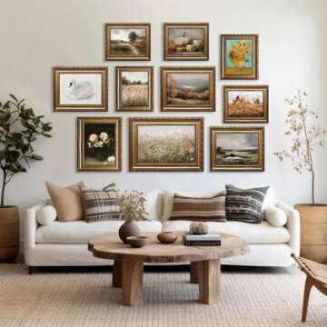 ASTRDECOR Vintage Wildflower Wall Art, Gold Framed Wall Art Farmhouse Wall Decor Wildflower Field Landscape Oil Painting, Neutral Spring Country Scenery Pictures Wall Decor, Vintage Artwork for Wall - 9"x12"