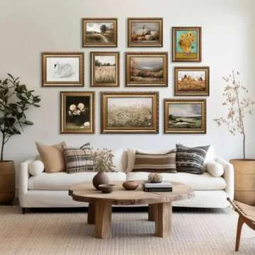 ASTRDECOR Vintage Wildflower Wall Art, Gold Framed Wall Art Farmhouse Wall Decor Wildflower Field Landscape Oil Painting, Neutral Spring Country Scenery Pictures Wall Decor, Vintage Artwork for Wall - 9"x12"