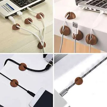 CHEFBEE 8 Pack Adhesive Cable Clips, Cable Cord Holder Organizer Management System for Desk, Wire Clips for All Your Computer, Electrical, Charging or Mouse Cord, Coffee