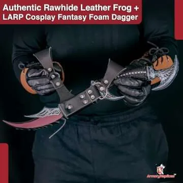 Armory Replicas™ Demon Sky Warrior Role Play Foam Dagger with Free Frog Combo | 19.5” Polyurethane Foam Blade with 10mm Inner Core | Silver, Black, Brown, Blue, Red Lacquer Finish