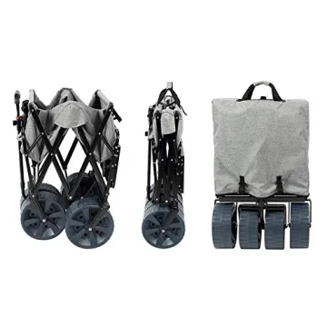 MacSports Folding Beach Wagon with Side Table - Light Gray